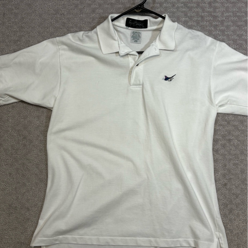 VTG Guy Harvey Polo Style White Shirt with Embroidered Emblem and Signed Size L